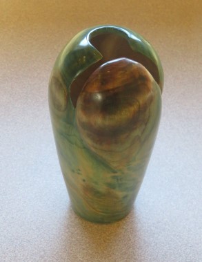 Multi coloured ash vase won a turning of the month certificate  for Dean Carter